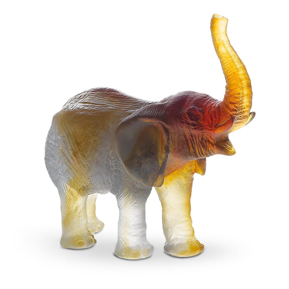 Daum Crystal Elephant in Amber & Green by Jean François Leroy