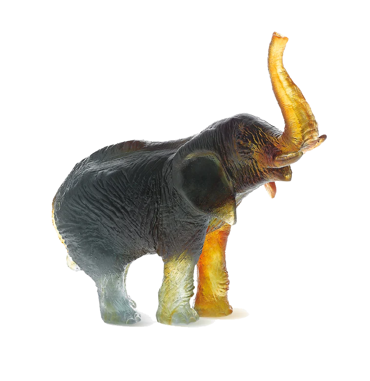 Daum Crystal Elephant in Amber & Green by Jean-François Leroy