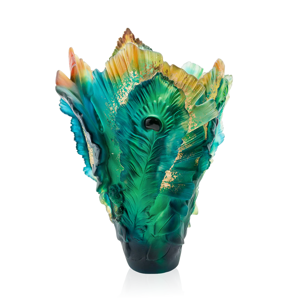 Daum Crystal Fleur de Paon Large Gilded Vase