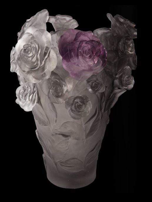 Daum Crystal Rose Passion Vase - Grey Purple - Image 3
