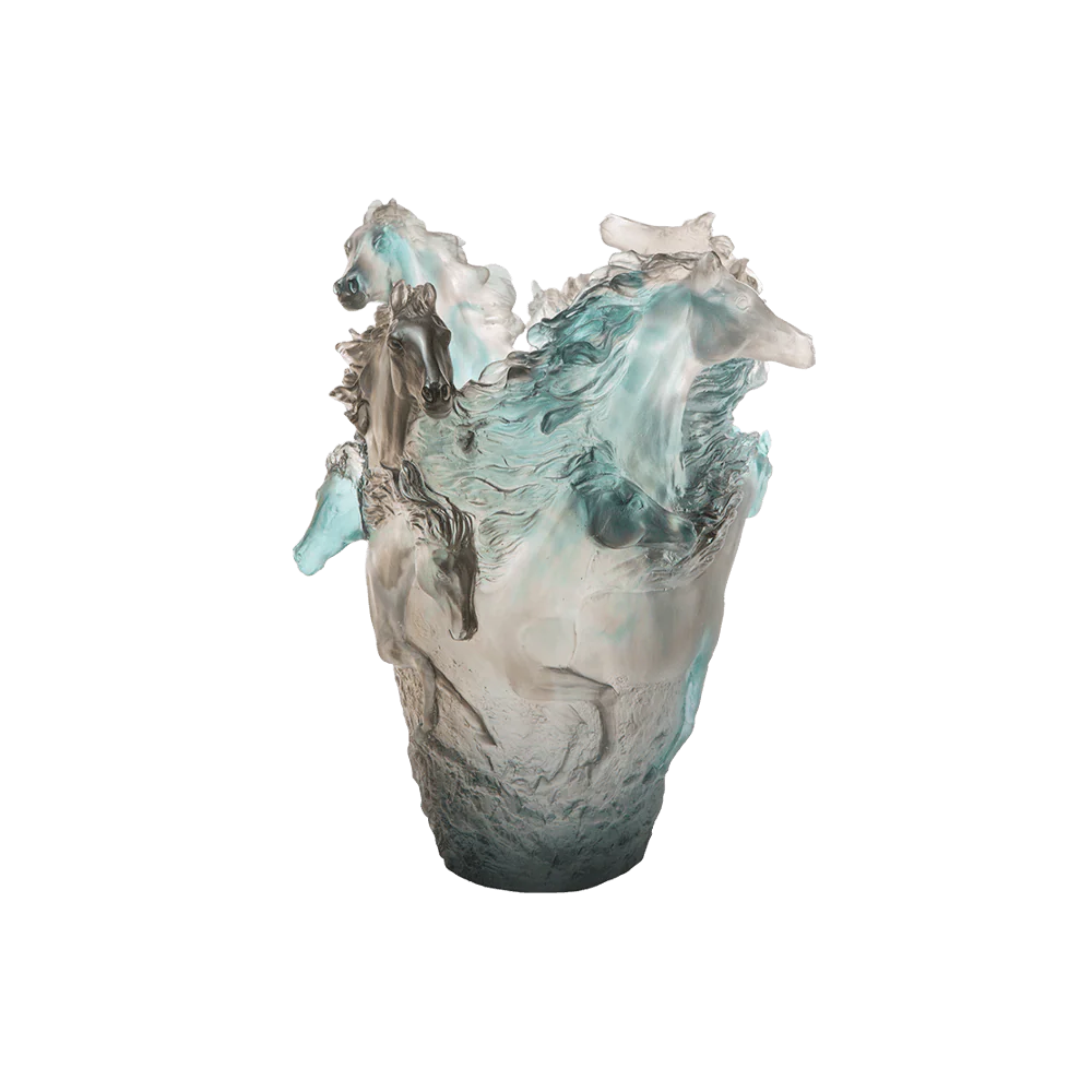 Daum Crystal Horse Vase - Grey Blue - Image 2