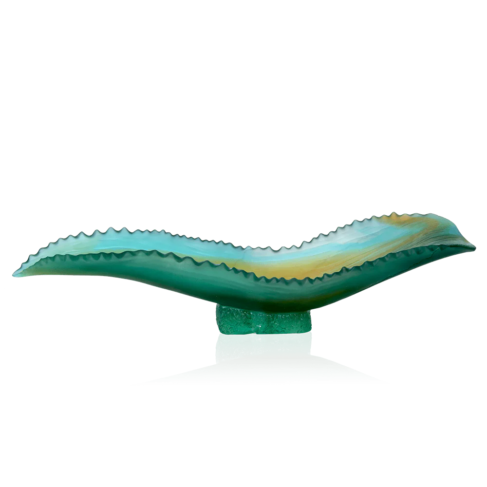 Daum Crystal Jardin de Cactus Green Agave Leaf Centerpiece by Emilio Robba