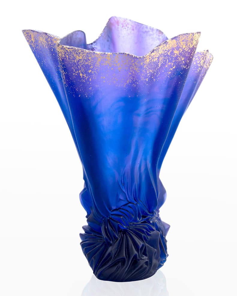Daum Crystal Large Midnight Blue Gilded Draped Vase Croisiere