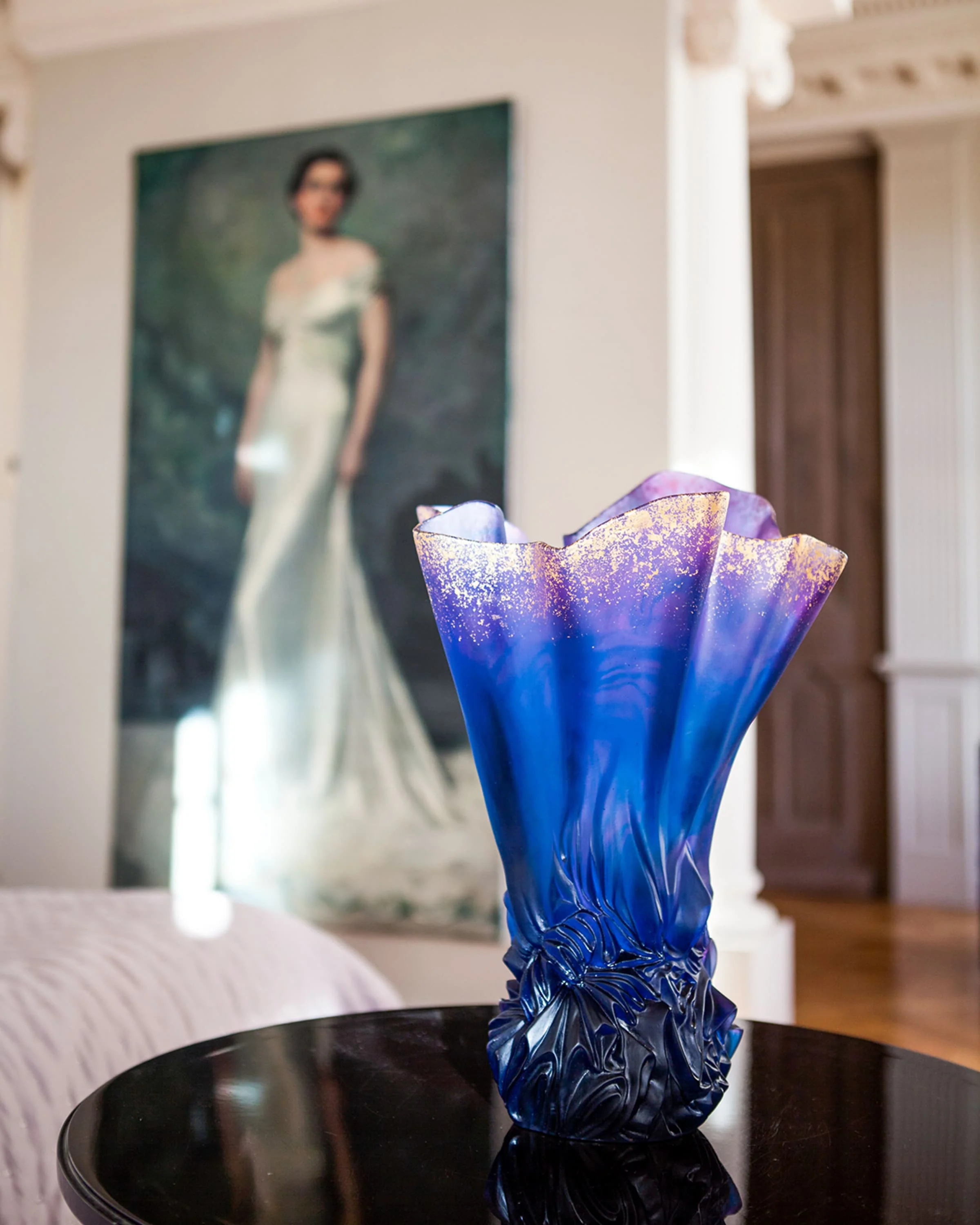 Daum Crystal Large Midnight Blue Gilded Draped Vase Croisiere - Image 3
