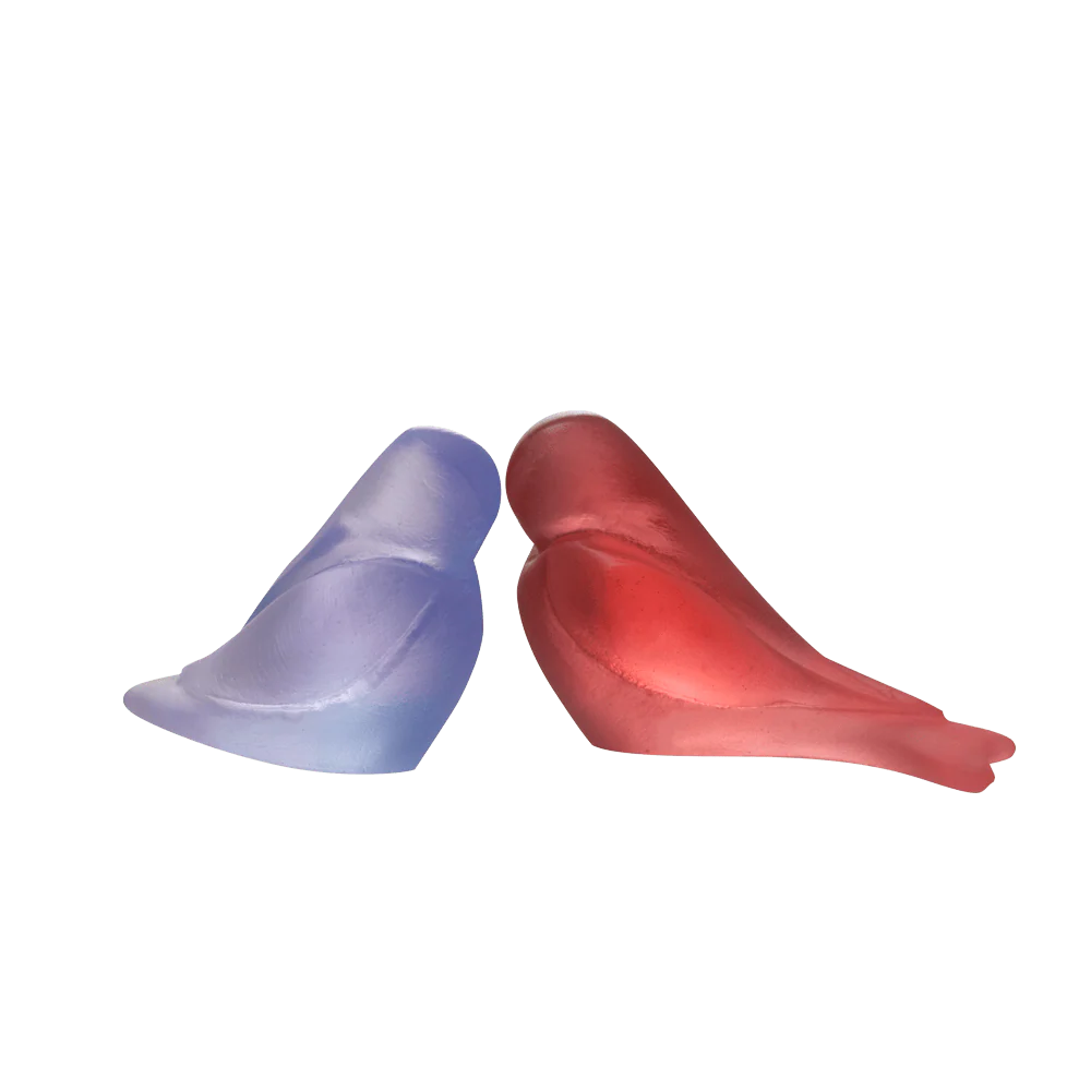 Daum Crystal Love Birds in Lilac & Raspberry by Pierre-Yves Rochon