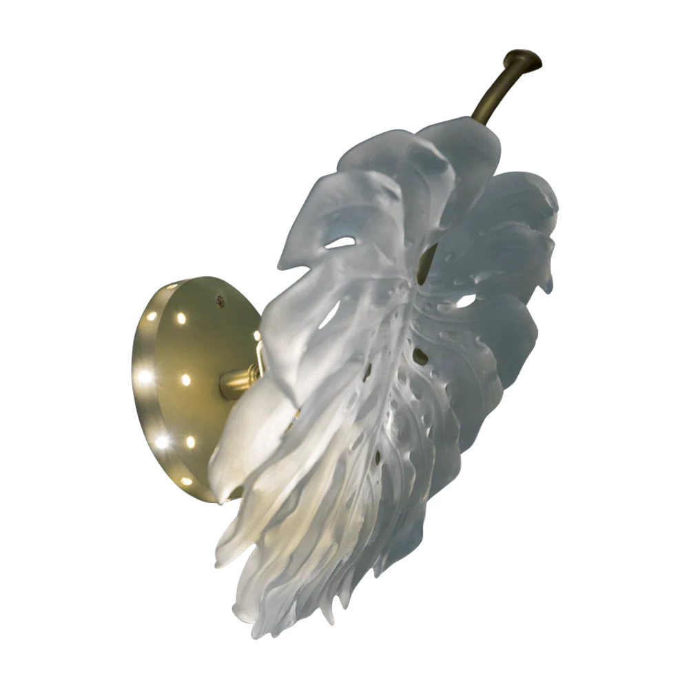 Daum Crystal Monstera Small Wall Lamp in White by Emilio Robba