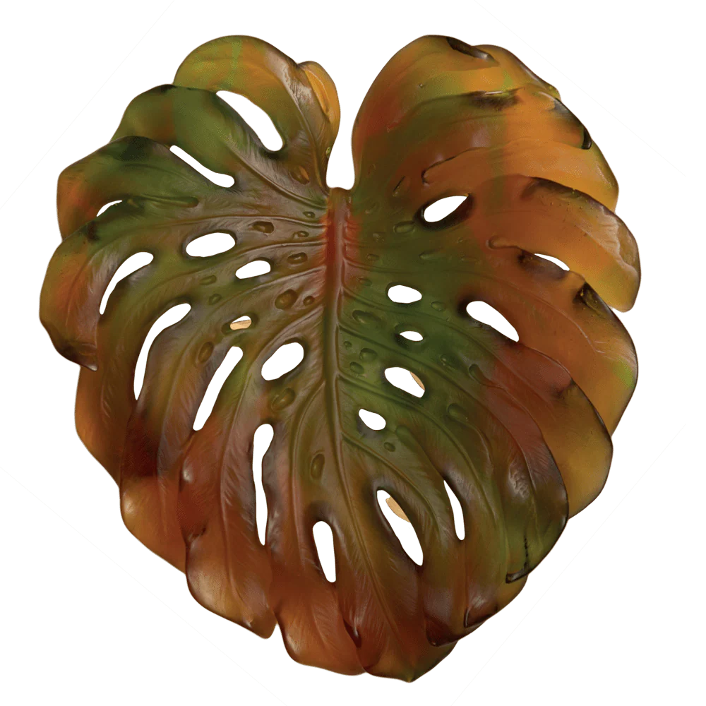 Daum Crystal Monstera Small Wall Leaf in Amber & Green by Emilio Robba