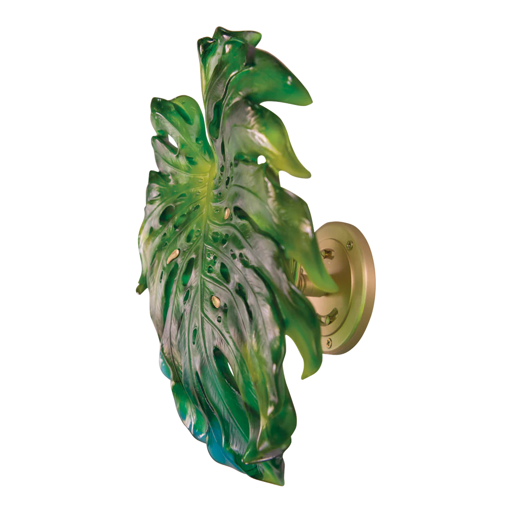 Daum Crystal Monstera Small Wall Leaf in Green by Emilio Robba