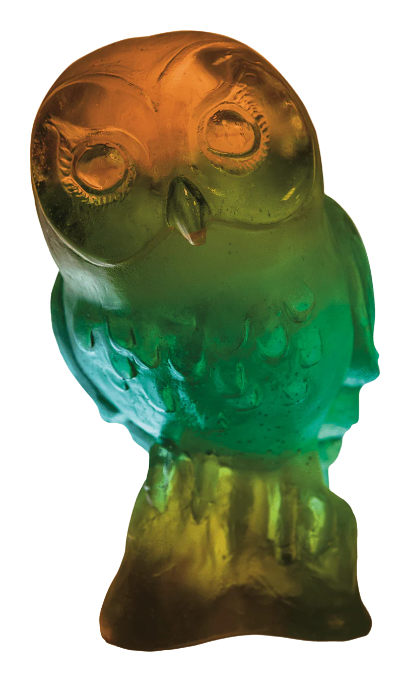 Daum Crystal Owl - Green Amber