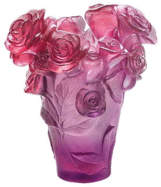 Daum Crystal Rose Passion Vase - Red Purple