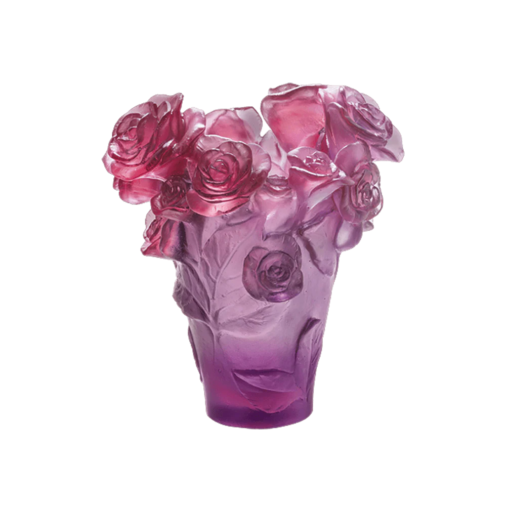 Daum Crystal Rose Passion Vase - Red Purple - Image 2