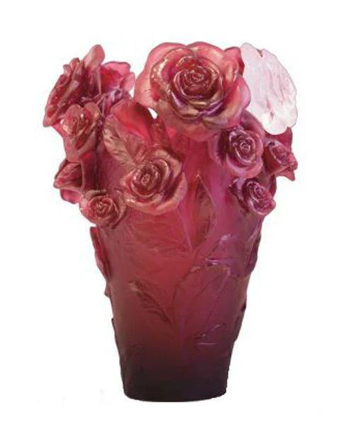 Daum Crystal Rose Passion Vase - Red White