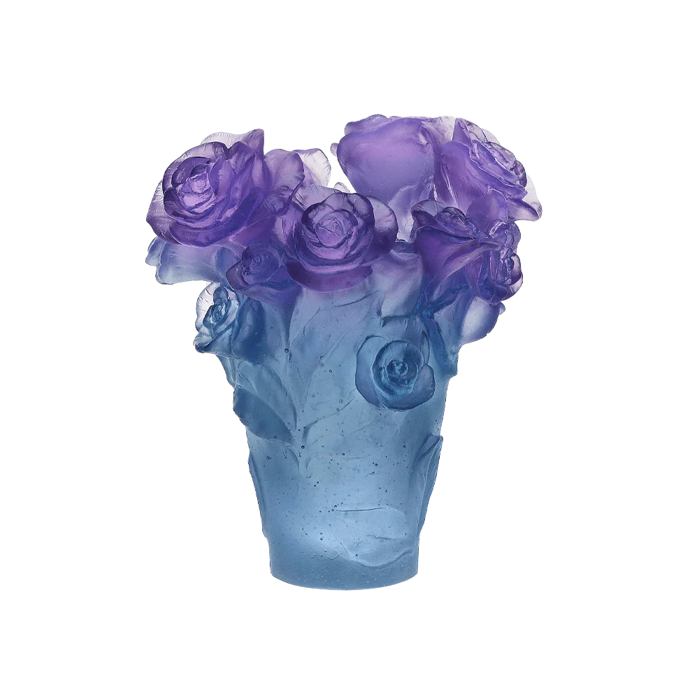 Daum Crystal Rose Passion Vase - Blue Purple - Image 2