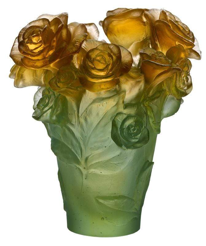 Daum Crystal Rose Passion Vase - Green Orange