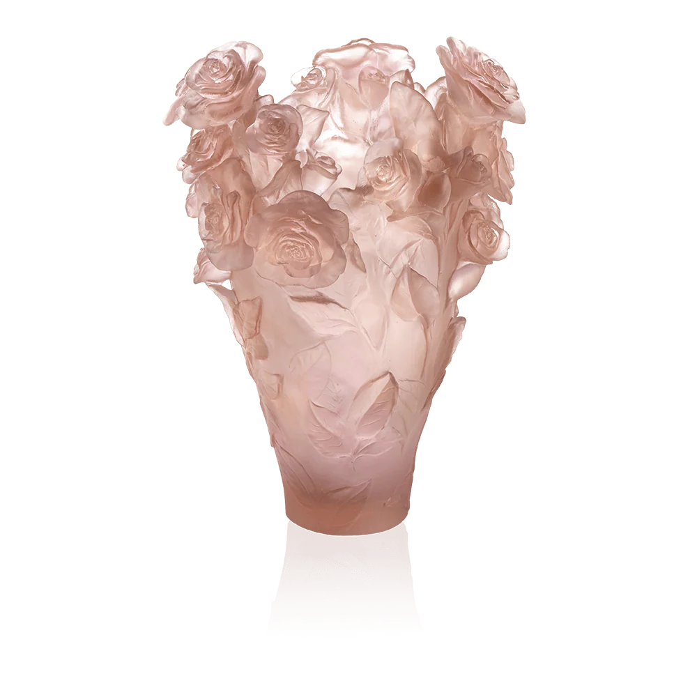 Daum Crystal Rose Passion Magnum Vase in Pink