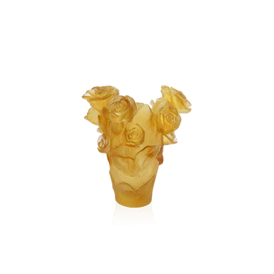 Daum Crystal Rose Passion Small Yellow Vase