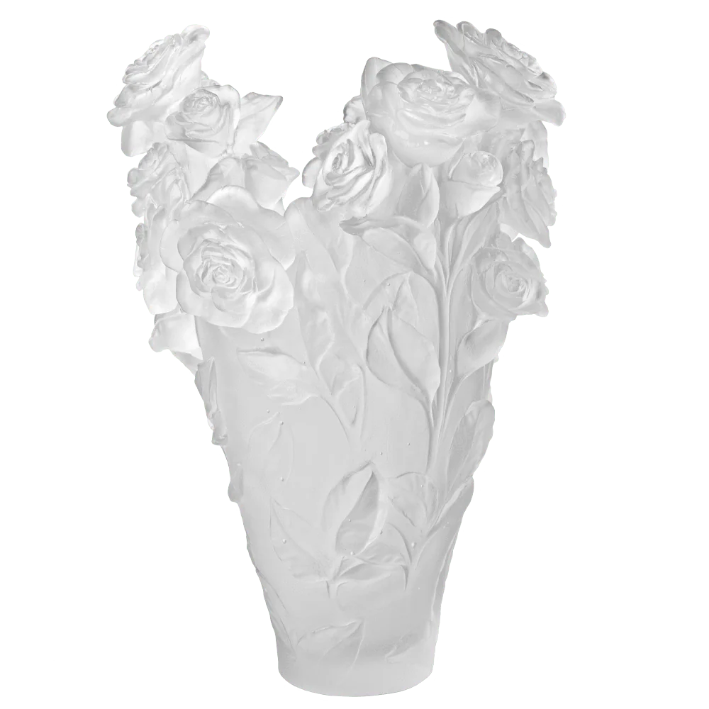 Daum Crystal Rose Passion Magnum Vase - White