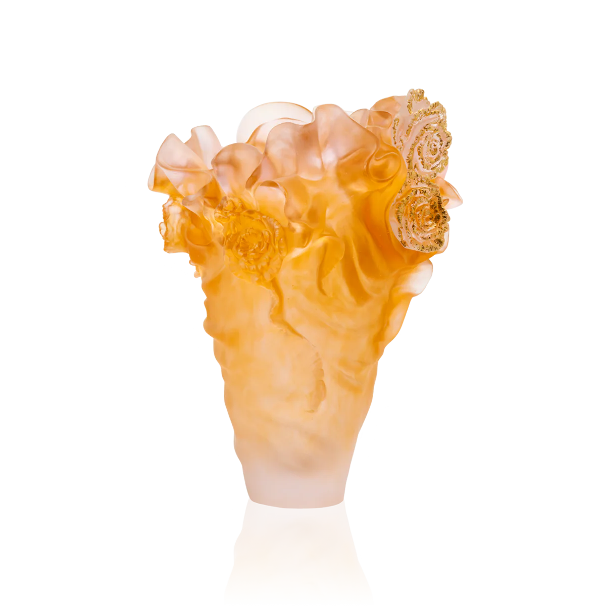 Daum Crystal Rose Royale Large Vase with Gold