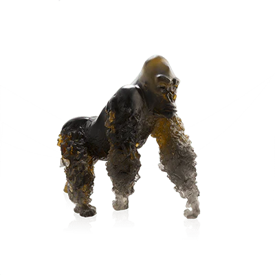 Daum Crystal Silverback Gorilla in Amber Grey by Jean-No