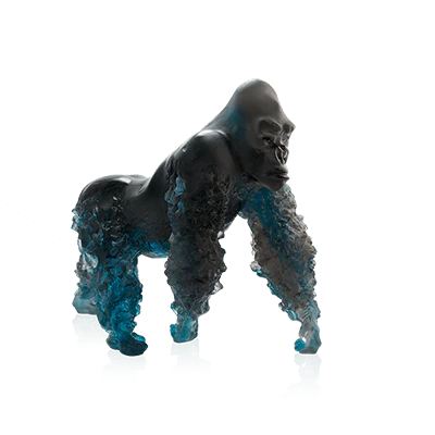 Daum Crystal Silverback Gorilla in Blue Grey by Jean-No