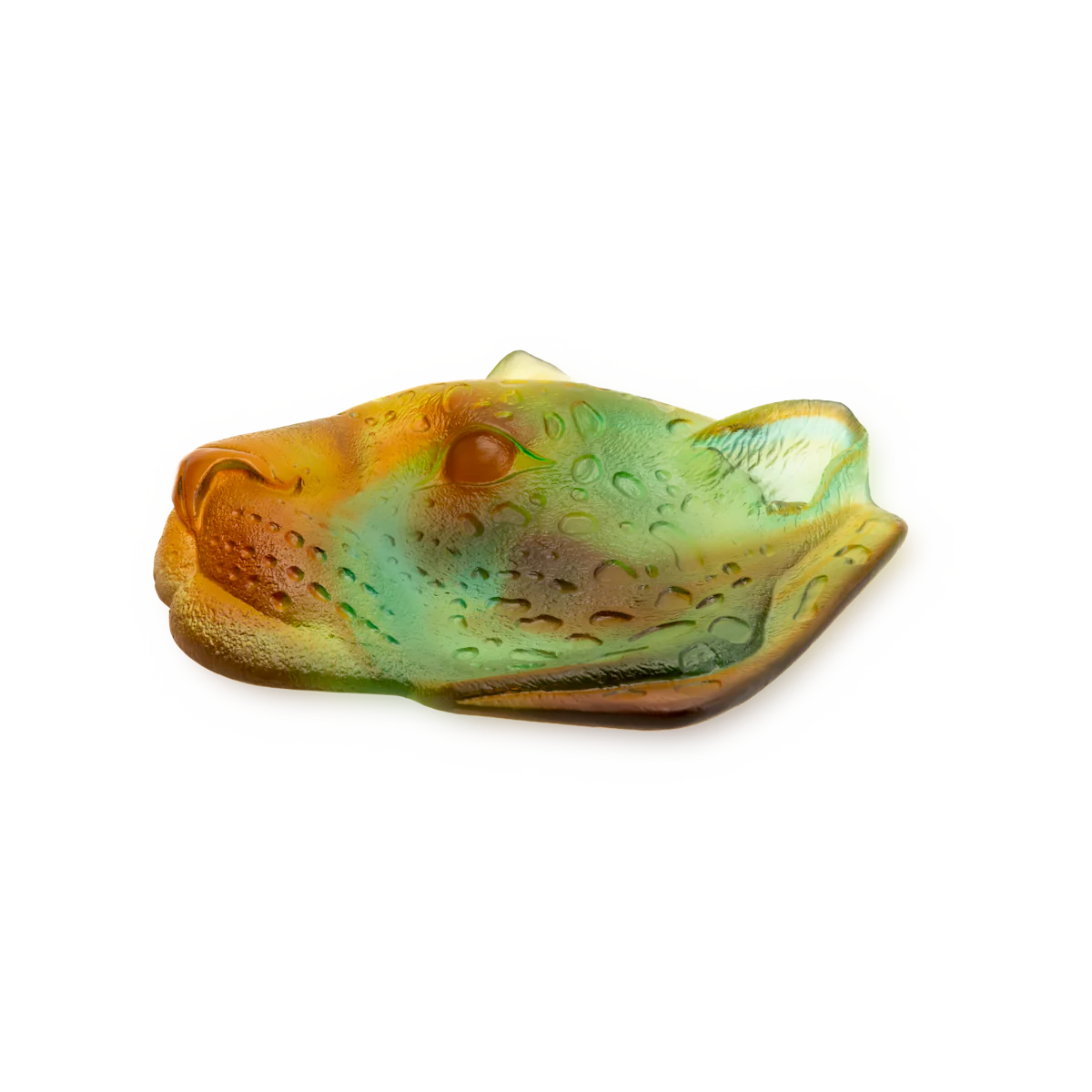 Daum Crystal Tropical Leopard Tray in Amber & Green