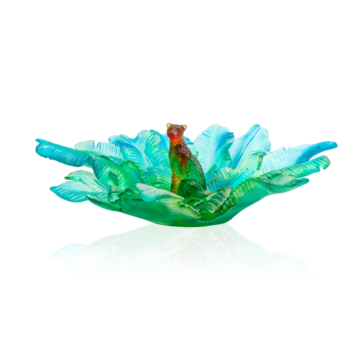 Daum Crystal Tropical Voyage Leopard Centerpiece