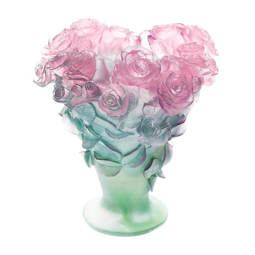 Daum Crystal Roses Vase - Green Pink - Image 2