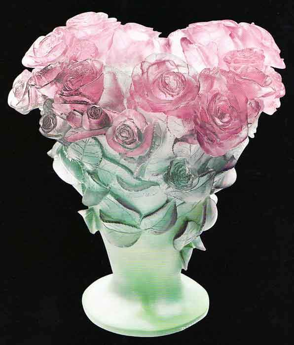 Daum Crystal Roses Vase - Green Pink - Image 3
