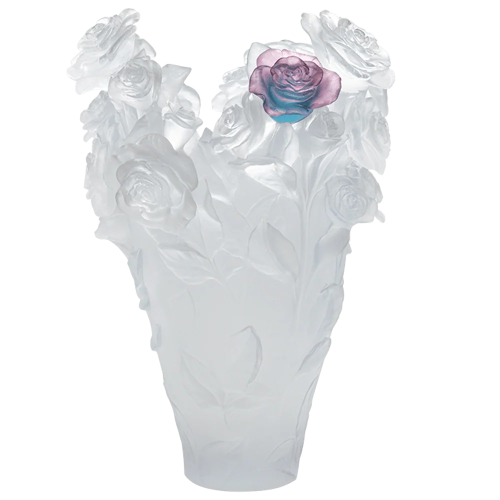 Daum Crystal Rose Passion Magnum Vase - White Green Pink - Image 2