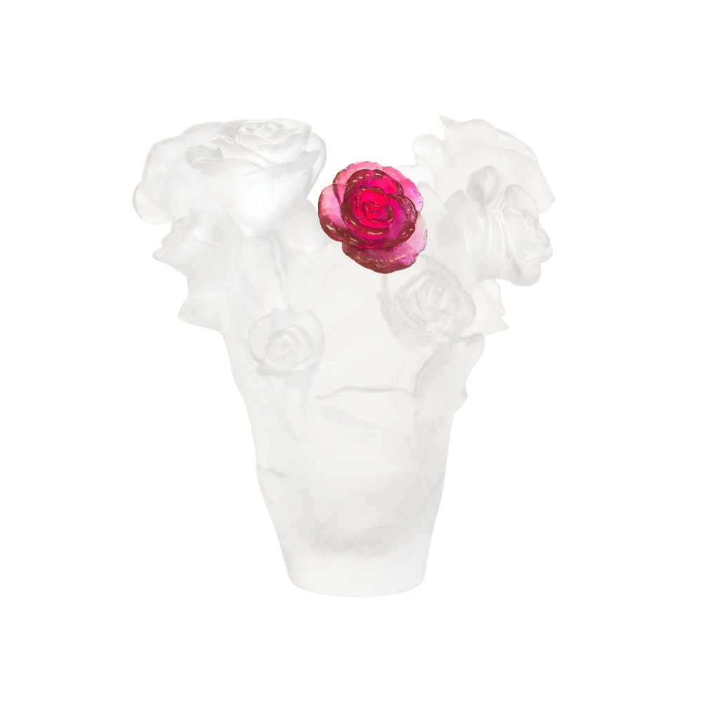 Daum Crystal White Vase With Red Flower Rose Passion - Image 2
