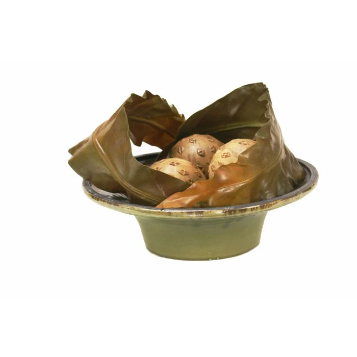 Antherium Leaf with Wood Balls in Bowl