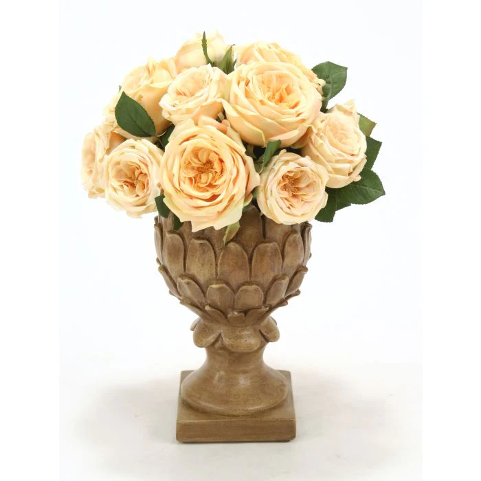 Champagne Yellow Roses in Copper Wash Pineapple Urn