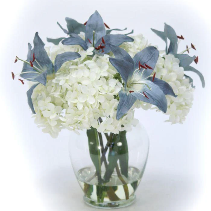 Hydrangea with Lilies in Ginger Jar