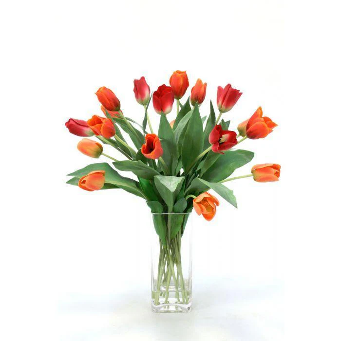 Mixed Tulips in Square Tall Vase