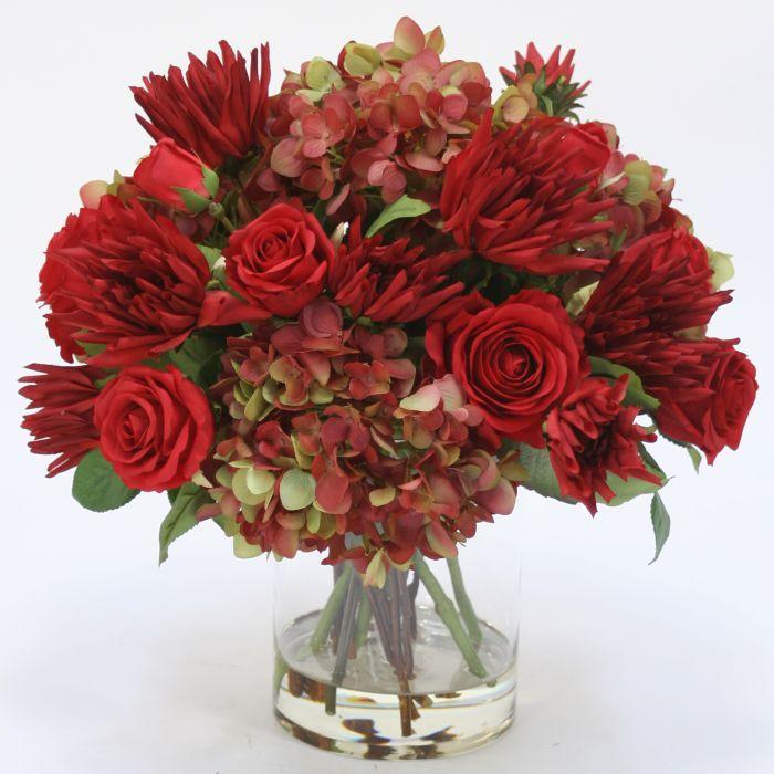 Waterlook® Hydrangea, Red Rose, and Dahlia