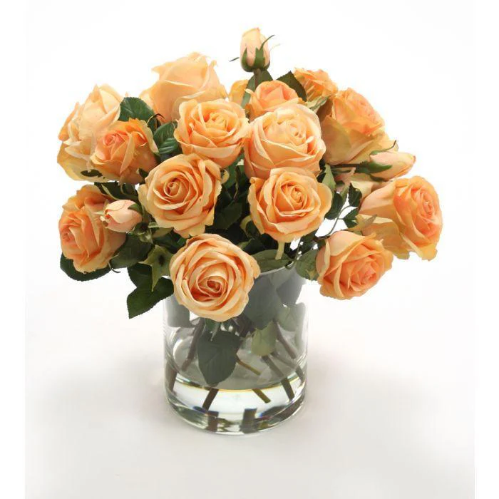Waterlook® Peach Roses in Glass Cylinder