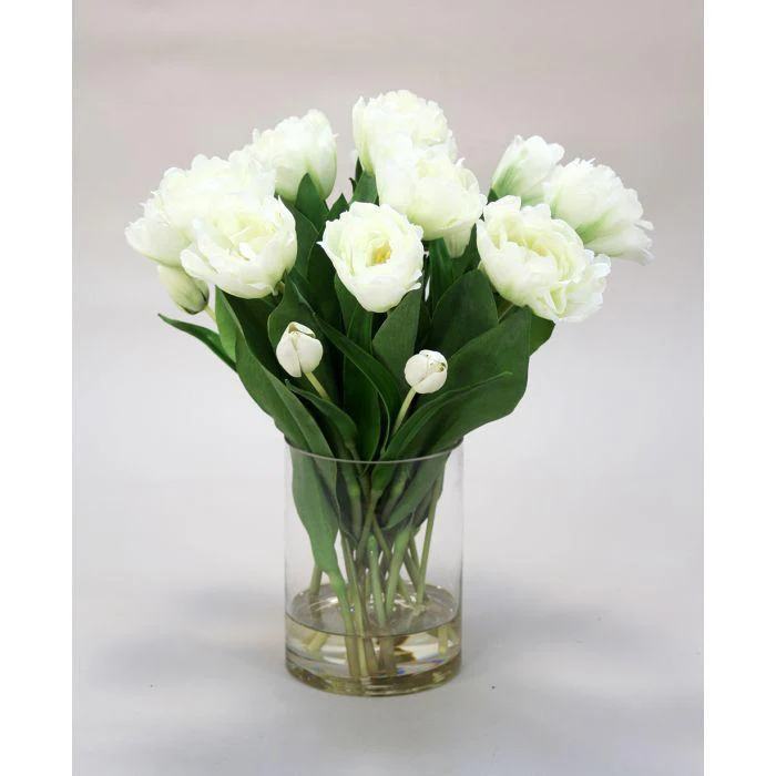 Waterlook® White Parrot Tulips in Glass Vase
