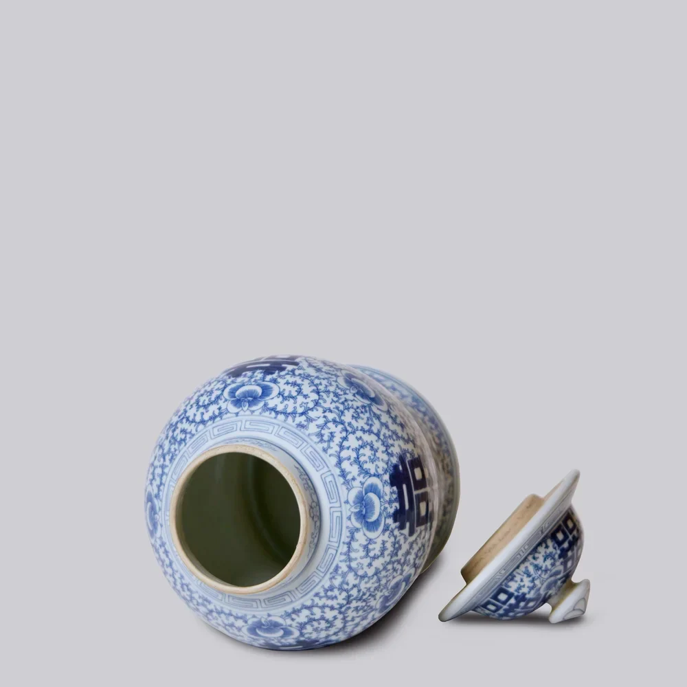 Double Happiness Scrolling Peony Small Porcelain Ginger Jar - Image 2