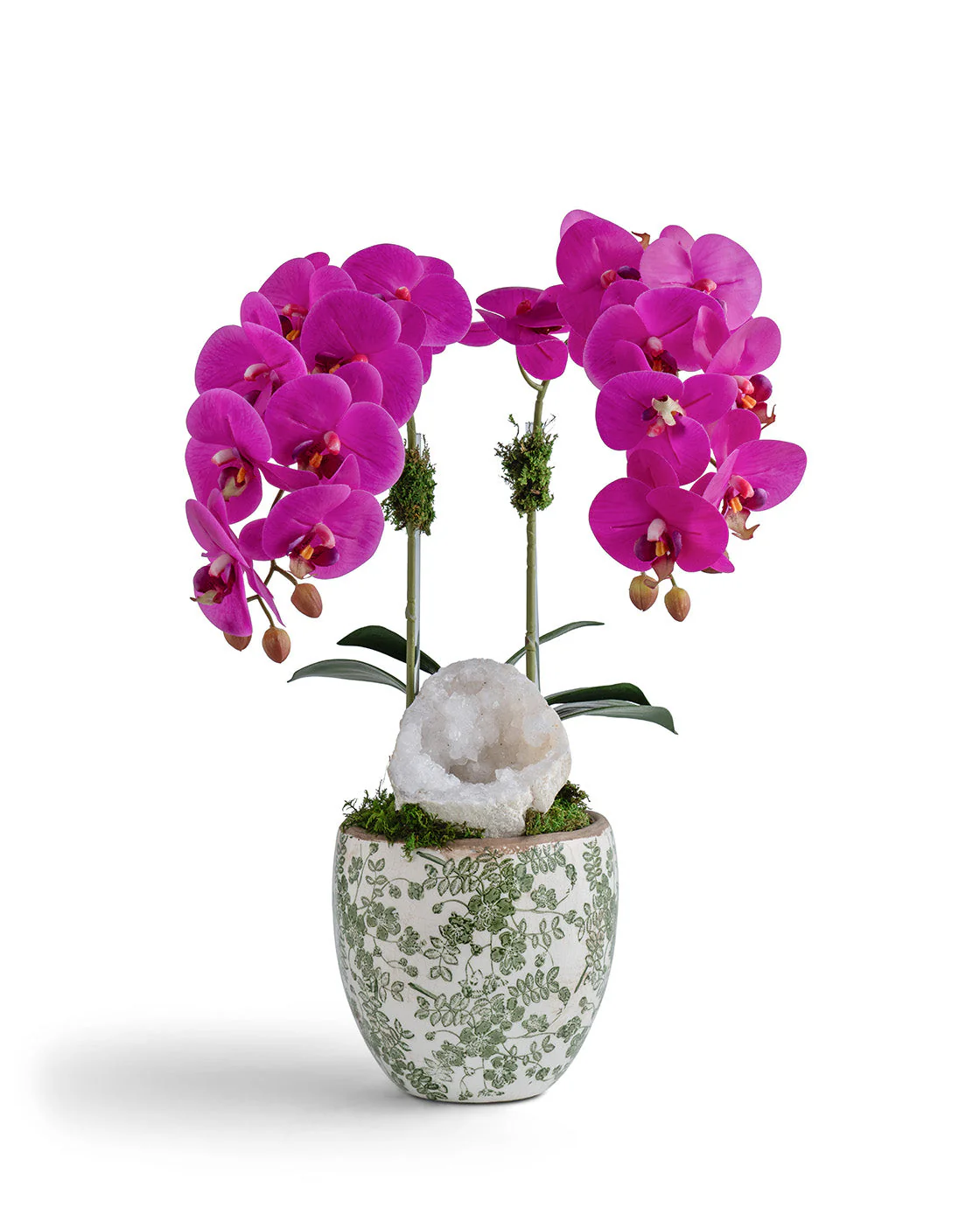 Double Orchid in Green & White Floral Ceramic Vase Fusica
