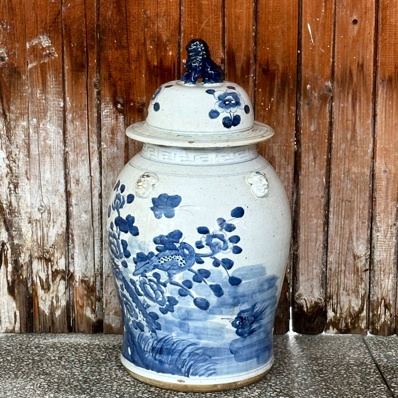 Extra Large Blue & White Bird & Flower Porcelain Temple Jar - Image 2
