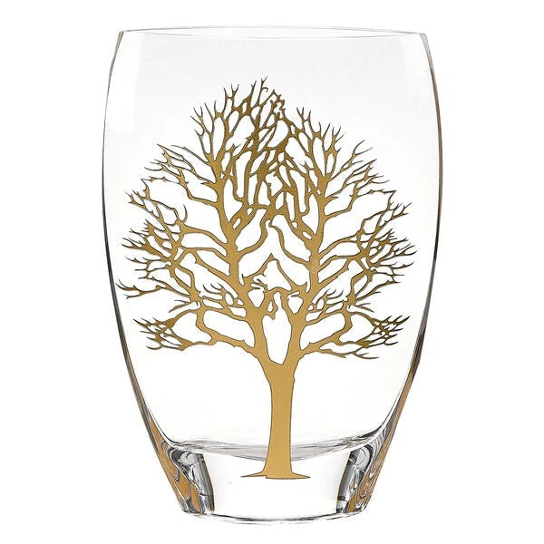 Gold Tree of Life European Mouth Blown 12" Crystal Vase