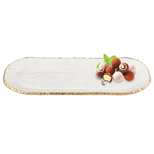 Goldedge Hand Decorated Gold Leaf Edge Oval Blown Glass 18 X 6.5" Platter