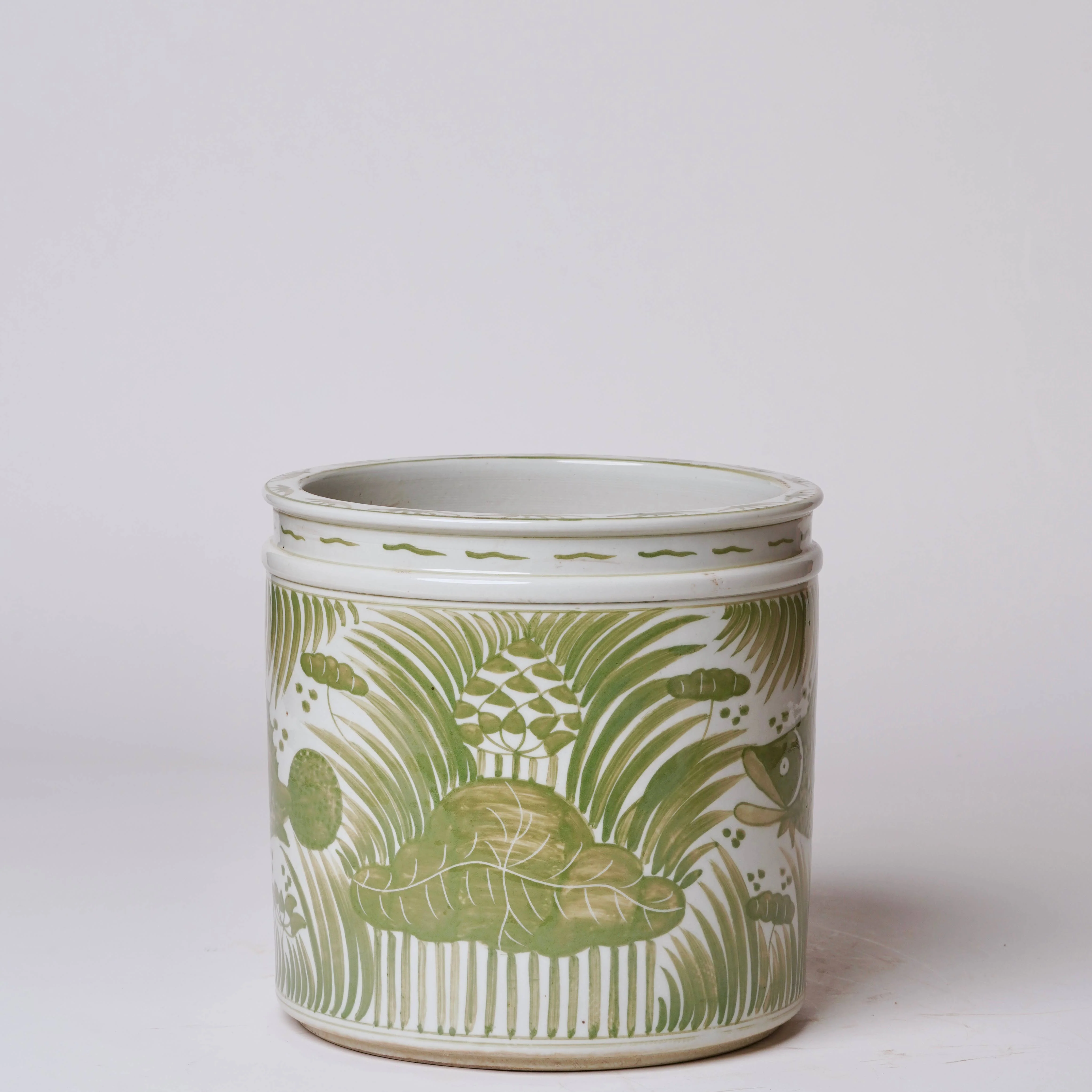 Green and White Porcelain Fish and Lotus Cachepot - Image 2