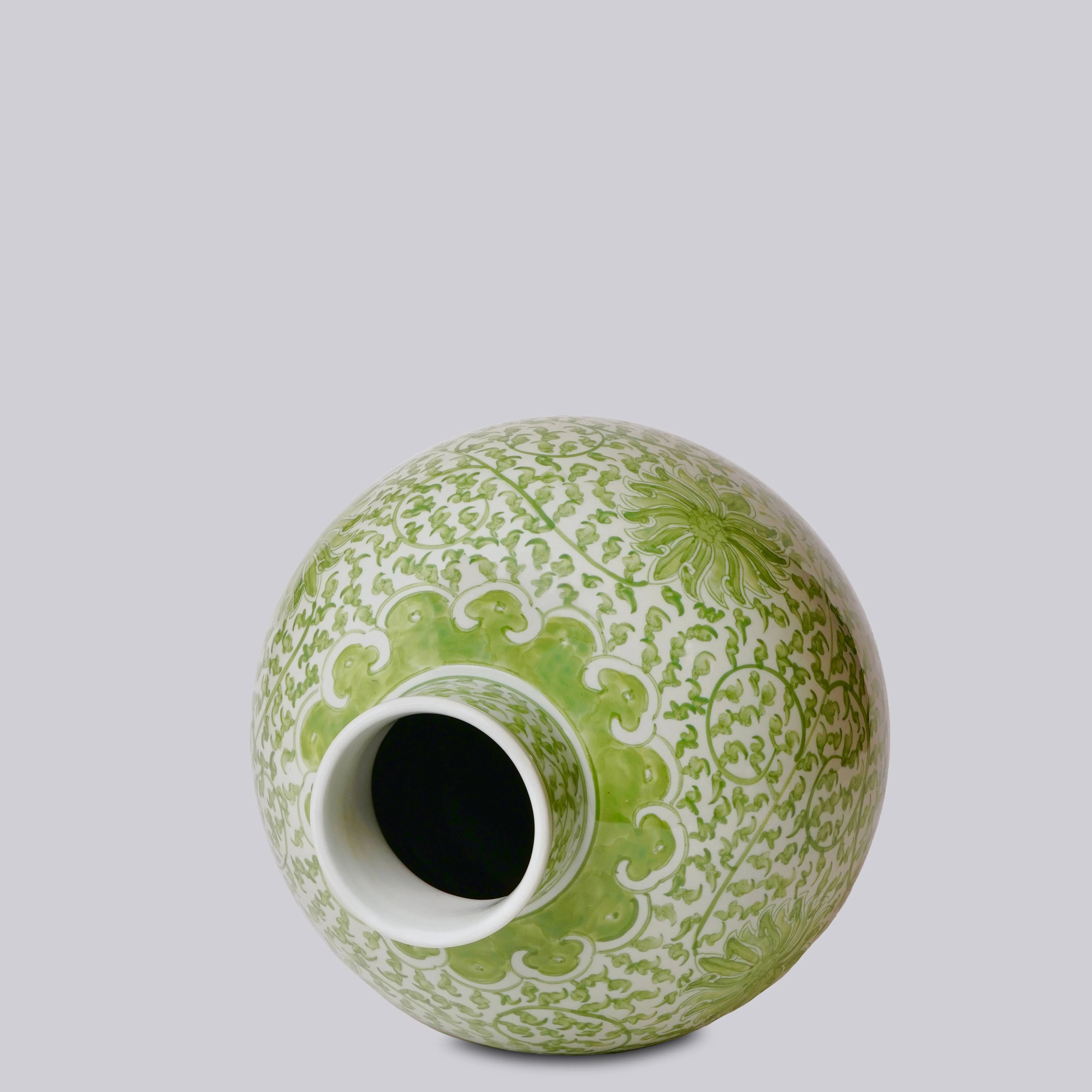 Green and White Porcelain Scrolling Lotus Globe Vase - Image 2