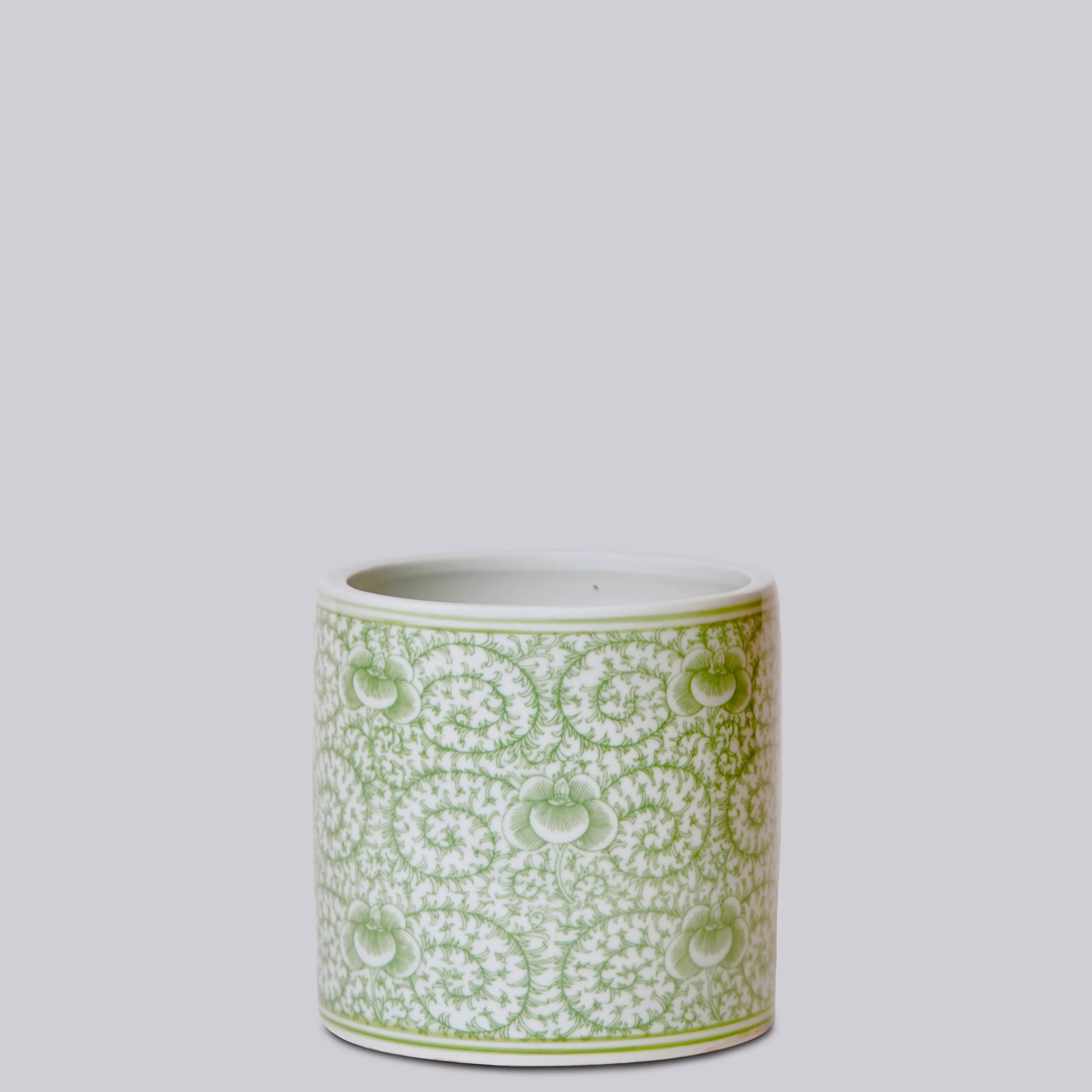 Green and White Porcelain Scrolling Peony Cachepot