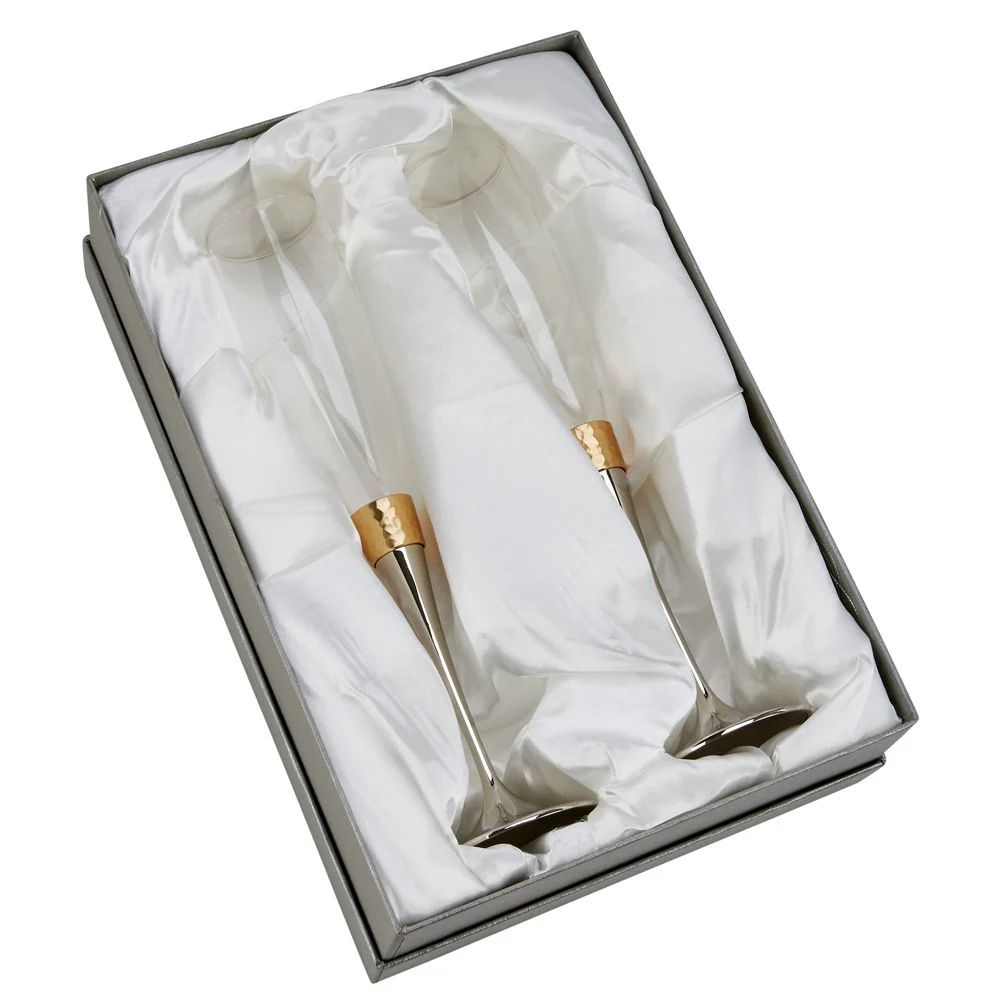 Hammered Gold Banded Flutes, Pair 10.5" - Image 2