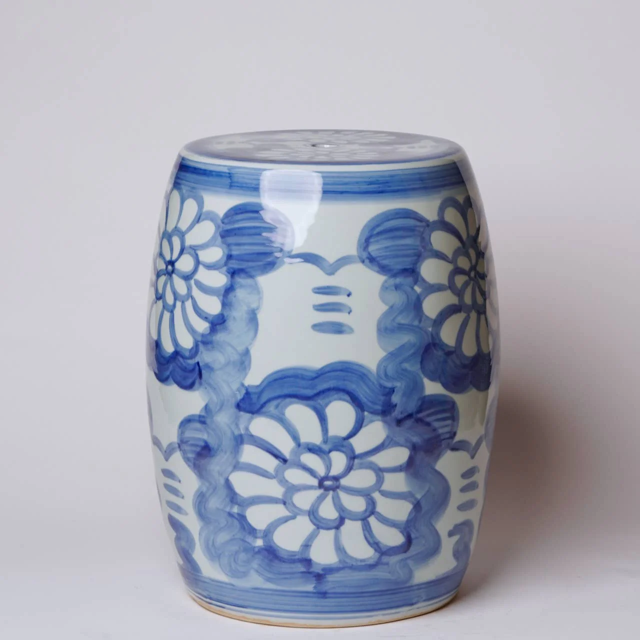 Hand Painted Floral Blue and White Porcelain Garden Seat - Image 3