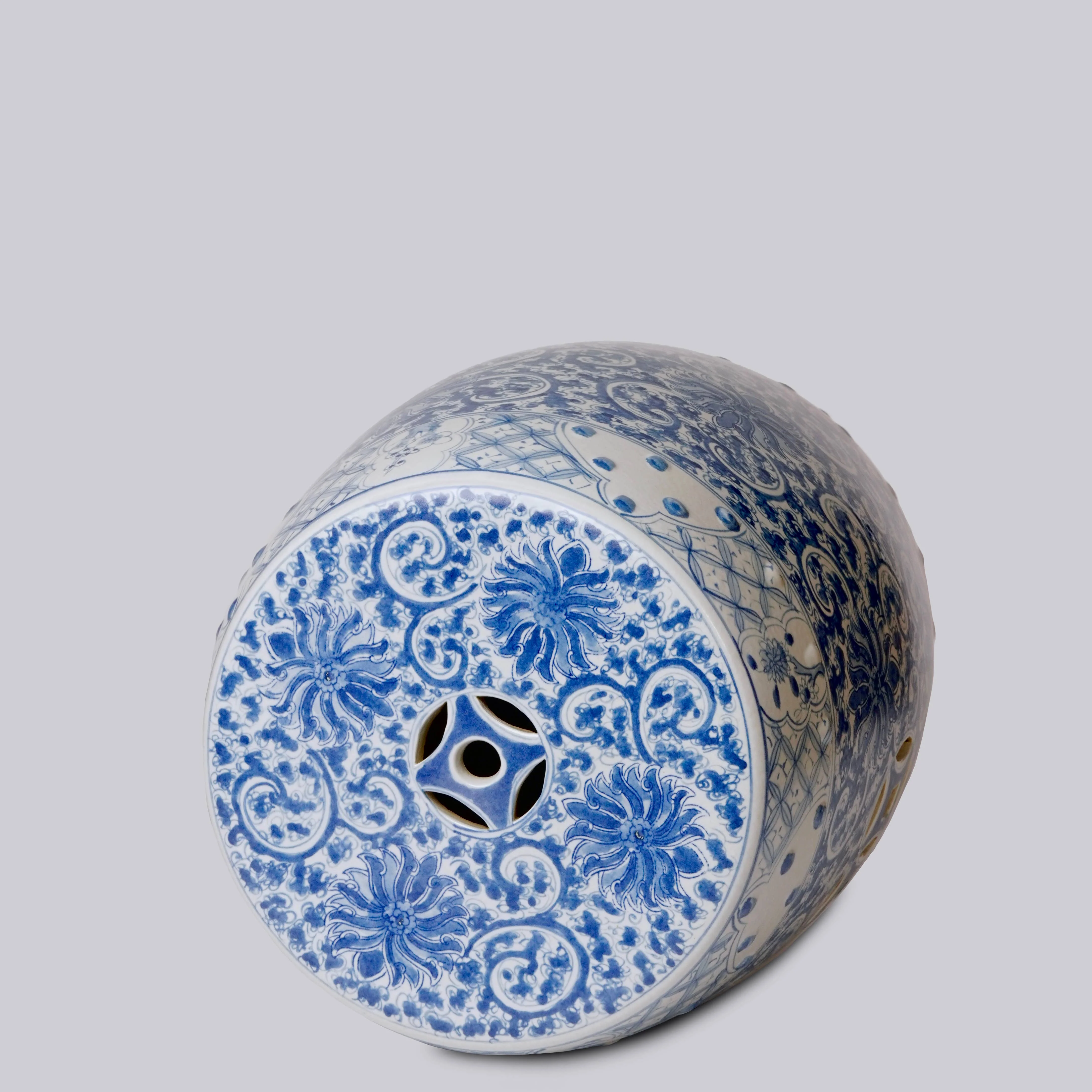 Hand Painted Lotus Blue and White Porcelain Garden Seat - Image 2