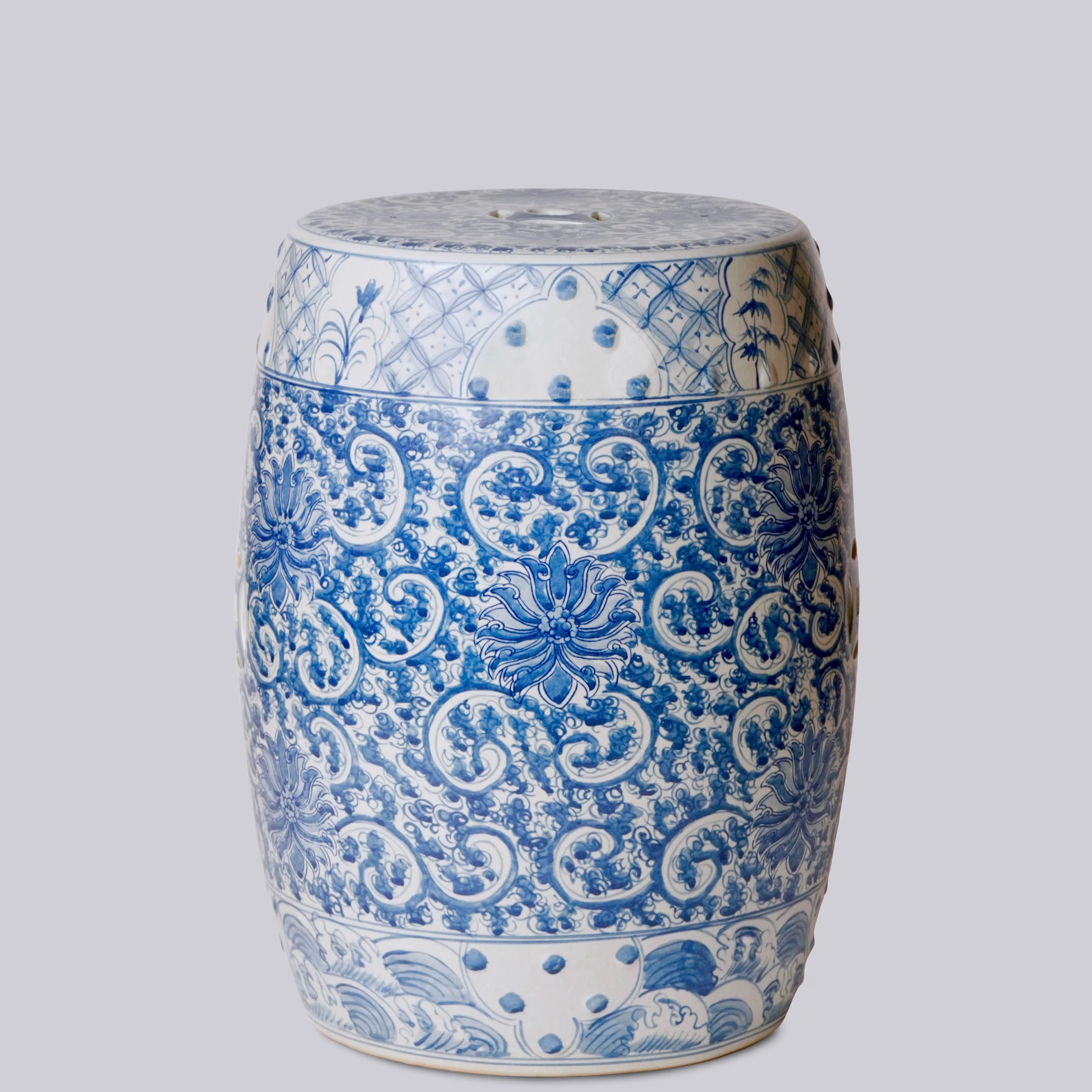 Hand Painted Lotus Blue and White Porcelain Garden Seat - Image 3