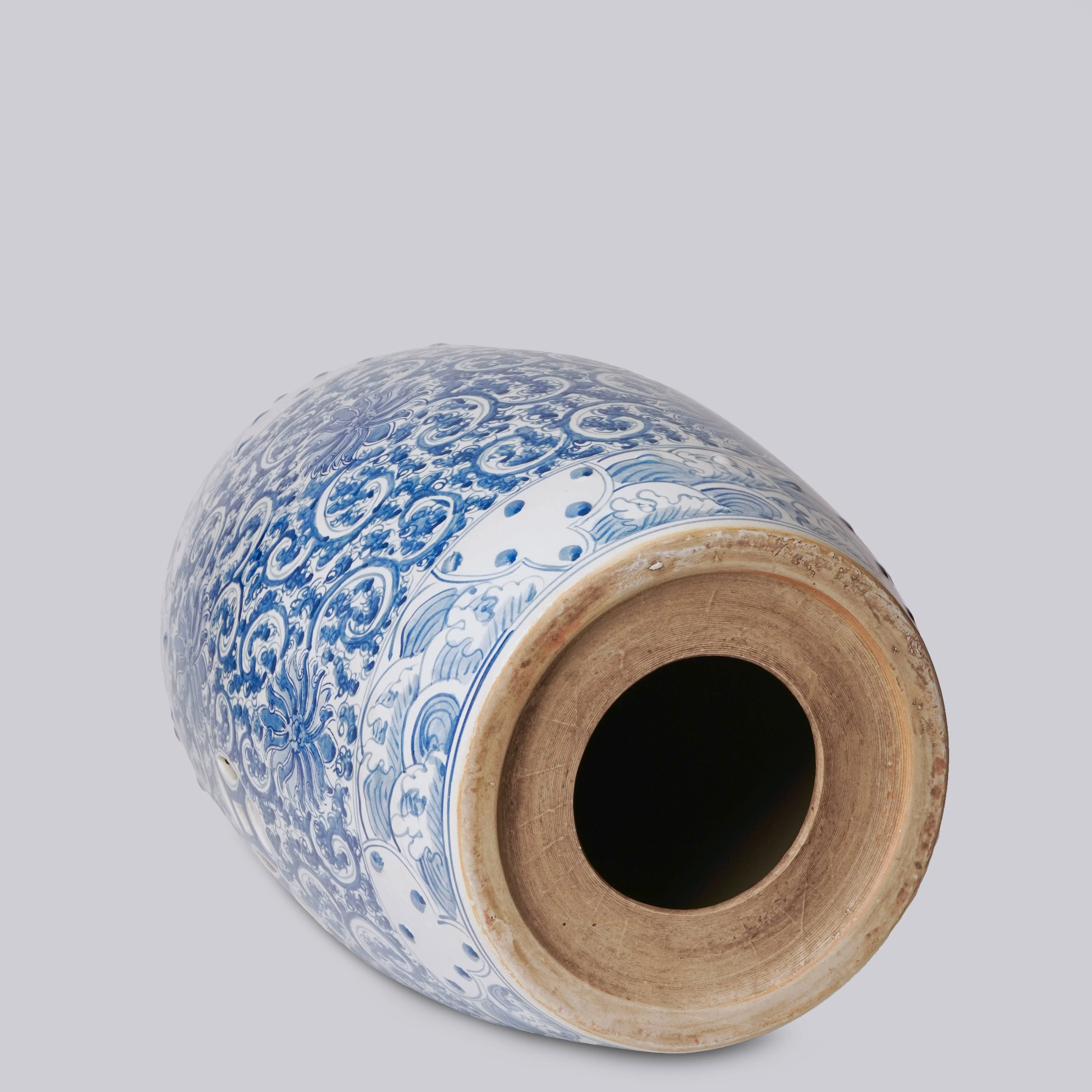 Hand Painted Lotus Blue and White Porcelain Garden Seat - Image 4